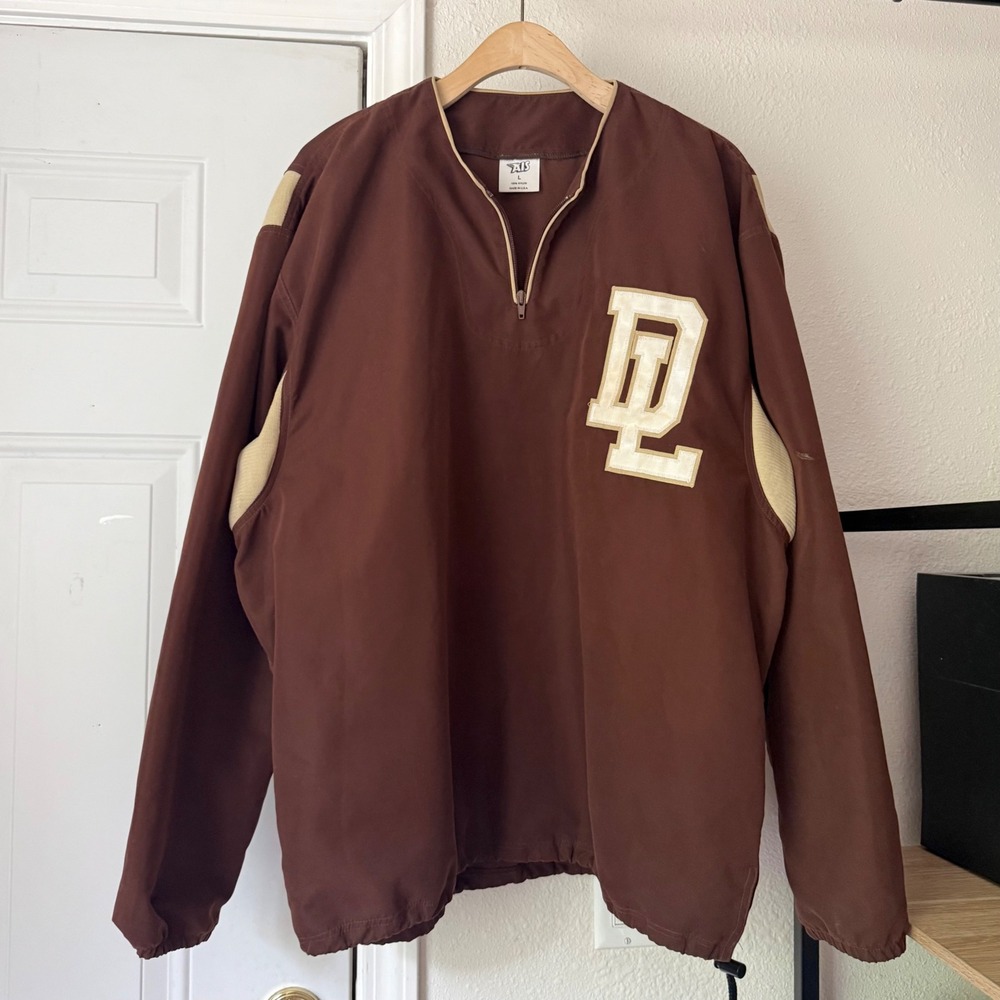 AIS brown oversized athletic long sleeve 1/4 quarter patch sport coach jacket